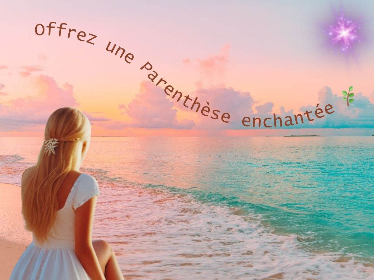 femme en bord de mer au coucher du soleil, bon cadeau bien-être parenthèse enchantée